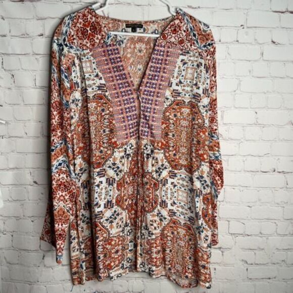ALBERTO MAKALI Womens XL Casual Loose Tunic Top Orange Long Sleeve 100%Viscose - Picture 2 of 8